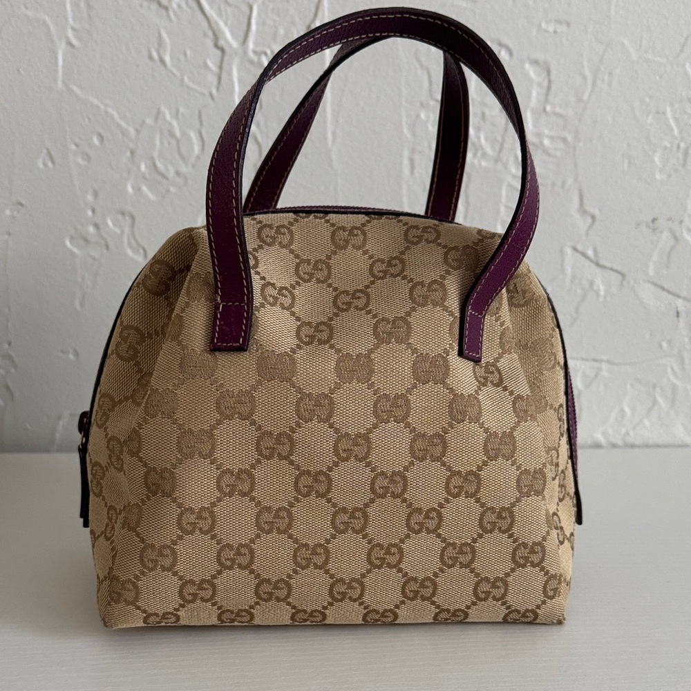 Gucci Beige and Brown handbag with Purple Accents